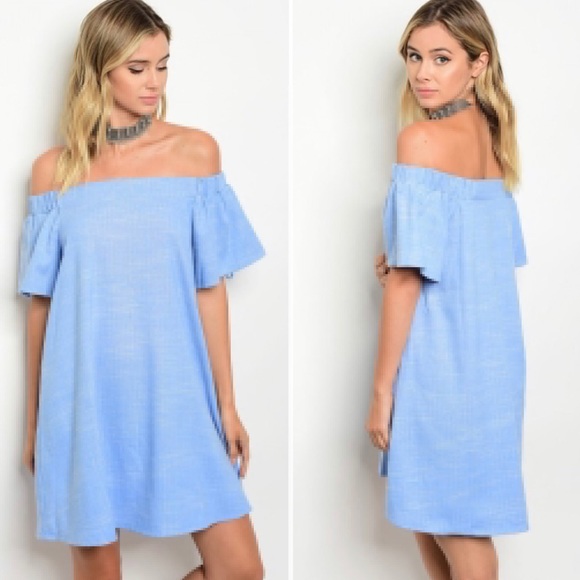 Love Richie—Chambray OTS Ruffle Swing Dress!! (BNWT) PERFECT FOR SPRING/SUMMER!! - Picture 2 of 8